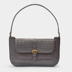 By Far Miranda gray croc leather shoulder bag